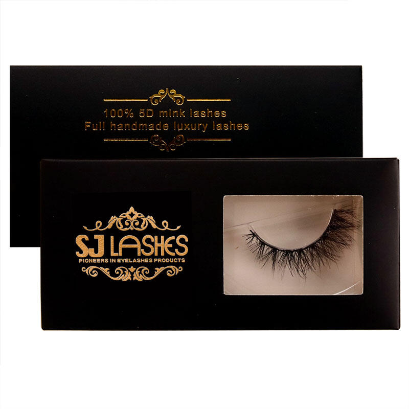 SJ LASHES Factory Wholesale Luxury Black Foil Gold Single-Pair Mink Lash Packaging Box | Elegant Retail Case OEM