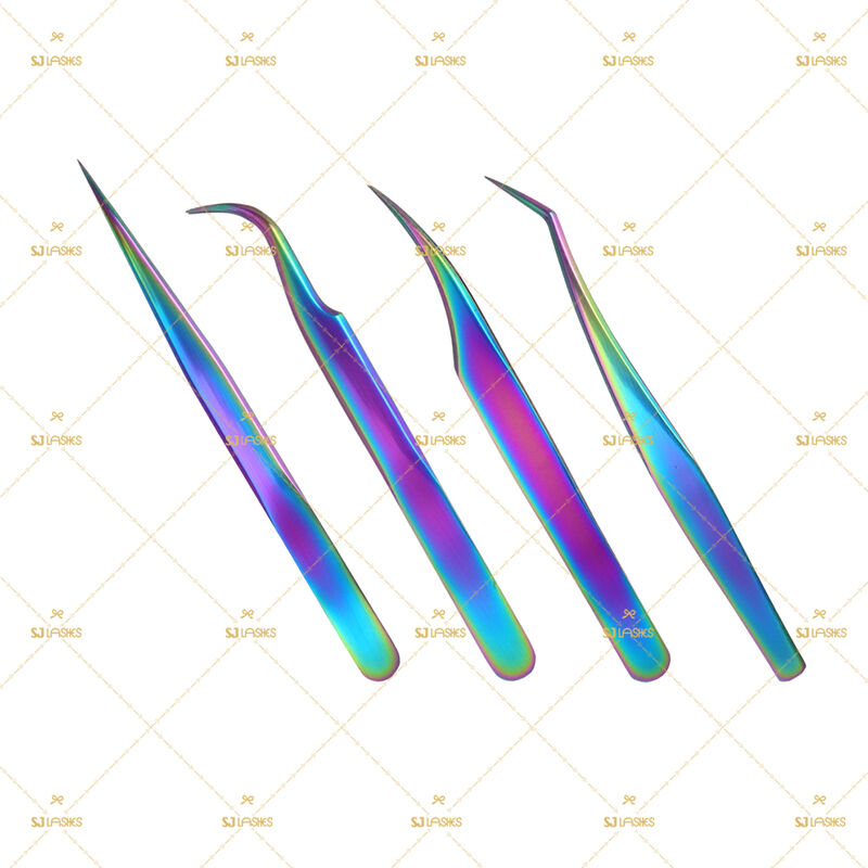 Moda 4-Piraso Klasiko at Volume na Hugpong ng Lash Tweezer (Bahaghari Iridescent)
