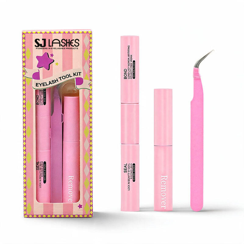 SJ LASHES Factory Wholesale Professional DIY Eyelash Tool Kit | Custom Logo Private Label Bond & Seal Remover Tweezer Set in Window Box OEM/ODM
