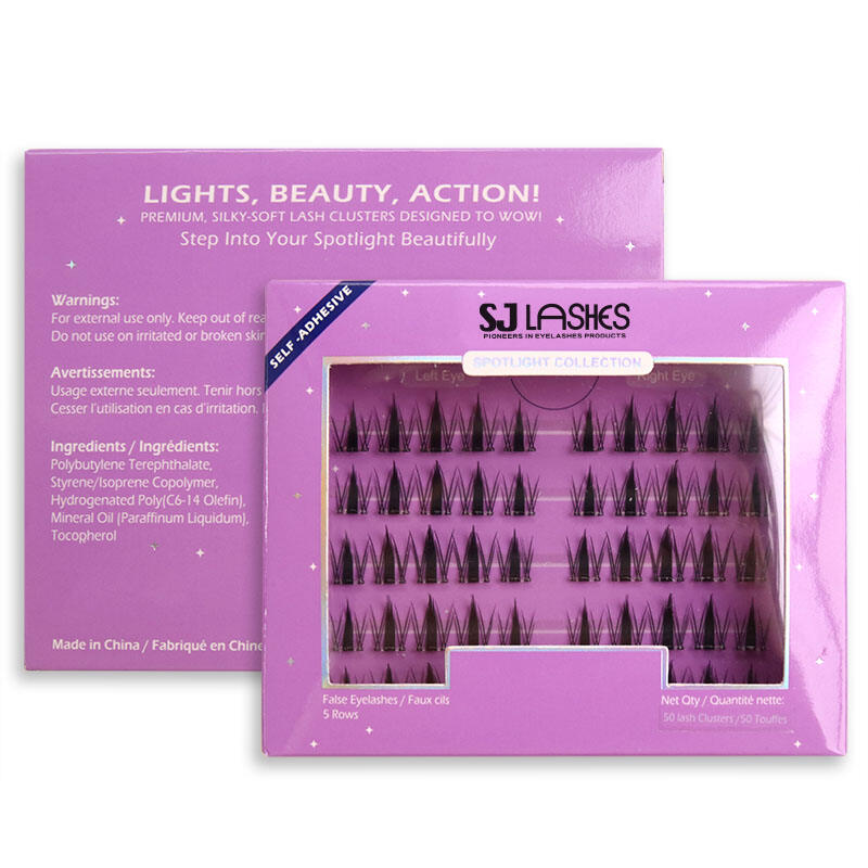 SJ LASHES Wholesale Self-Adhesive Cluster Lashes Packaging Box | Purple Foil Design, 5-Row Lash Display Box OEM