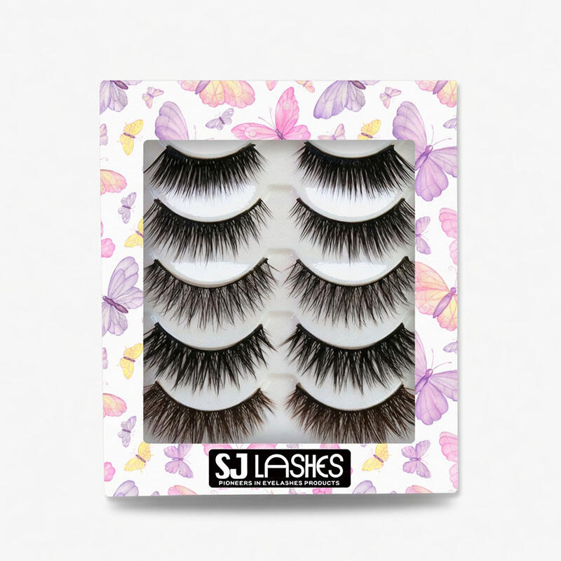 SJ LASHES Factory Wholesale Custom Butterfly Pattern Multi-Pair Lash Packaging Box | Large Window Luxury Strip Lash Retail Case OEM