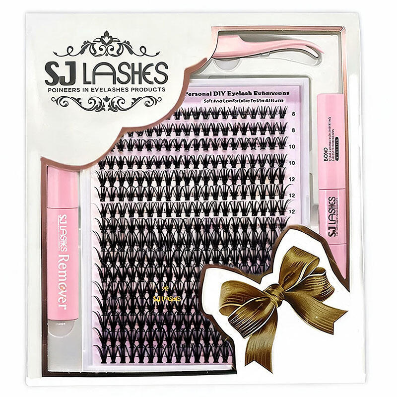 SJ LASHES Wholesale Custom Segmented Eyelash Kit Packaging | Private Label DIY Eyelash Full Set Box with Bond, Remover & Applicator OEM