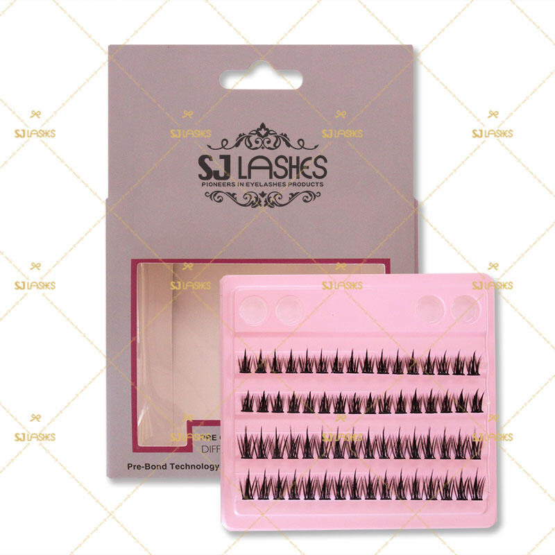 Wholesale ng SJ LASHES na Pre-Glued na Cluster Lashes Packaging na may Iba-ibang Kulay na Tray at Retail Hang Tab / E-commerce na Opsyon OEM