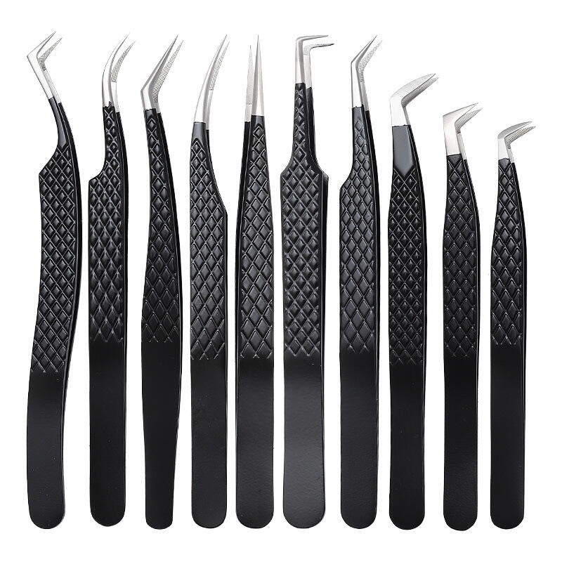 Premium 10-Piraso Koleksyon ng Fiber Tip na Tweezer (Tapusin sa Itim na Matte)