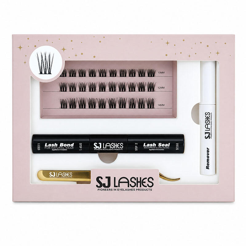 Premium Pink DIY Eyelash Full Set Packaging | Custom Segmented Lash Kit with Bond, Seal, Remover & Tweezer