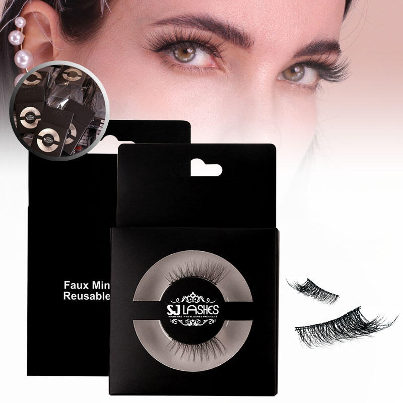 SJ LASHES Factory Wholesale Custom Black Cardboard 1-Pair Eyelash Packaging Box | Premium Logo Display Case with Hanging Tab OEM