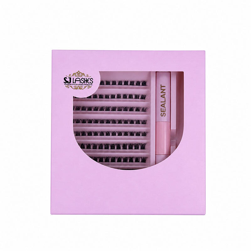 SJ LASHES Factory Custom Segmented Eyelash Kit Packaging Wholesale | OEM DIY Cluster Lash Box with Window for Tools Adhesive Pink White Black
