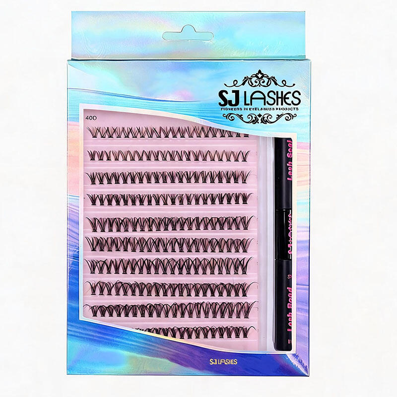 SJ LASHES Wholesale Custom DIY Cluster Lash Kit Packaging Box | Private Label Segmented Eyelash Set with Bond and Seal | Professional Retail Lash Extension Kit Case OEM