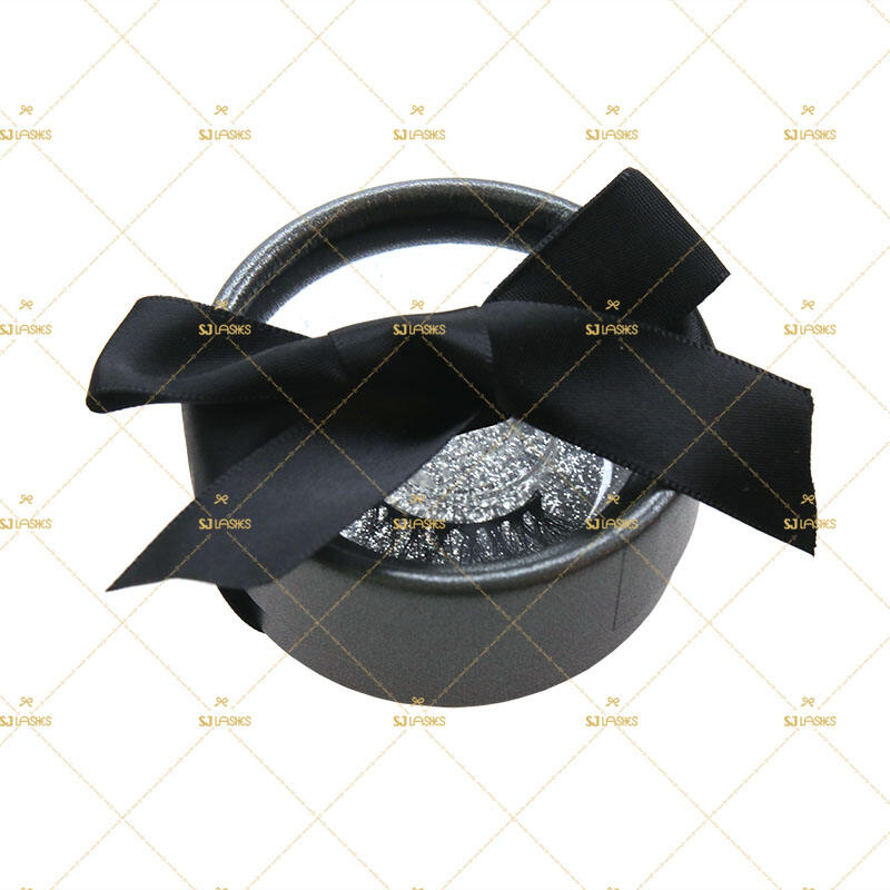 SJ LASHES Factory Wholesale Private Label Luxury Round Eyelash Packaging Box | Glitter Base Ribbon Pull-Tab Custom OEM