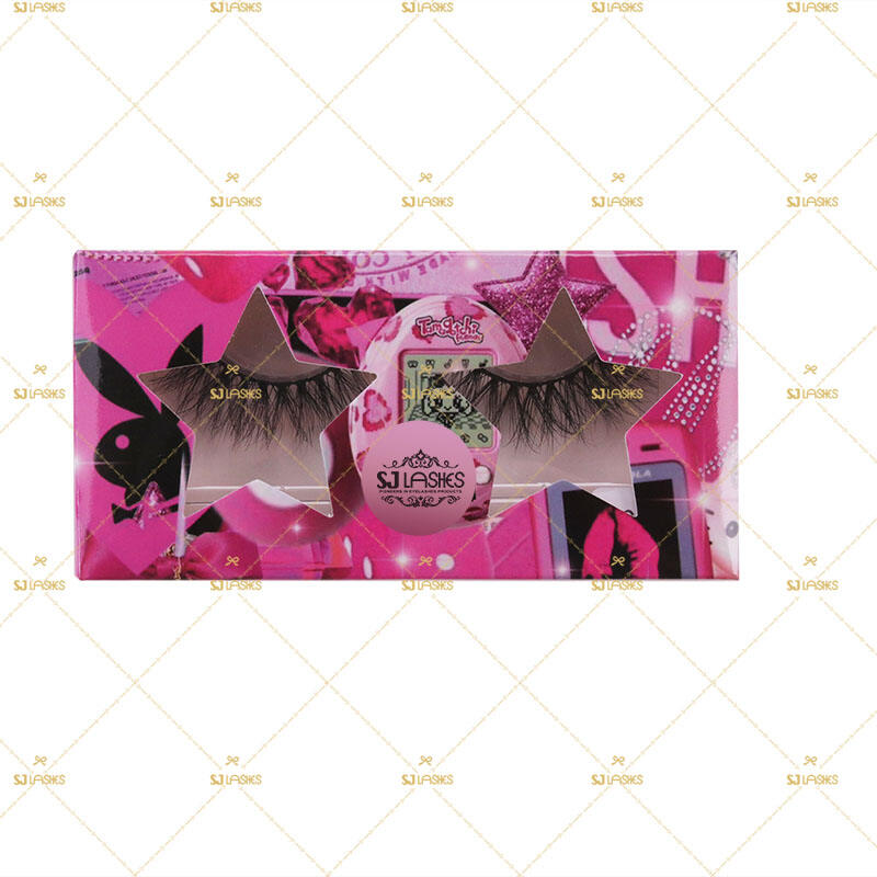 SJ LASHES Custom Hot Pink Graffiti Double Window Eyelash Packaging Box | Star Shape Display Lash Case OEM
