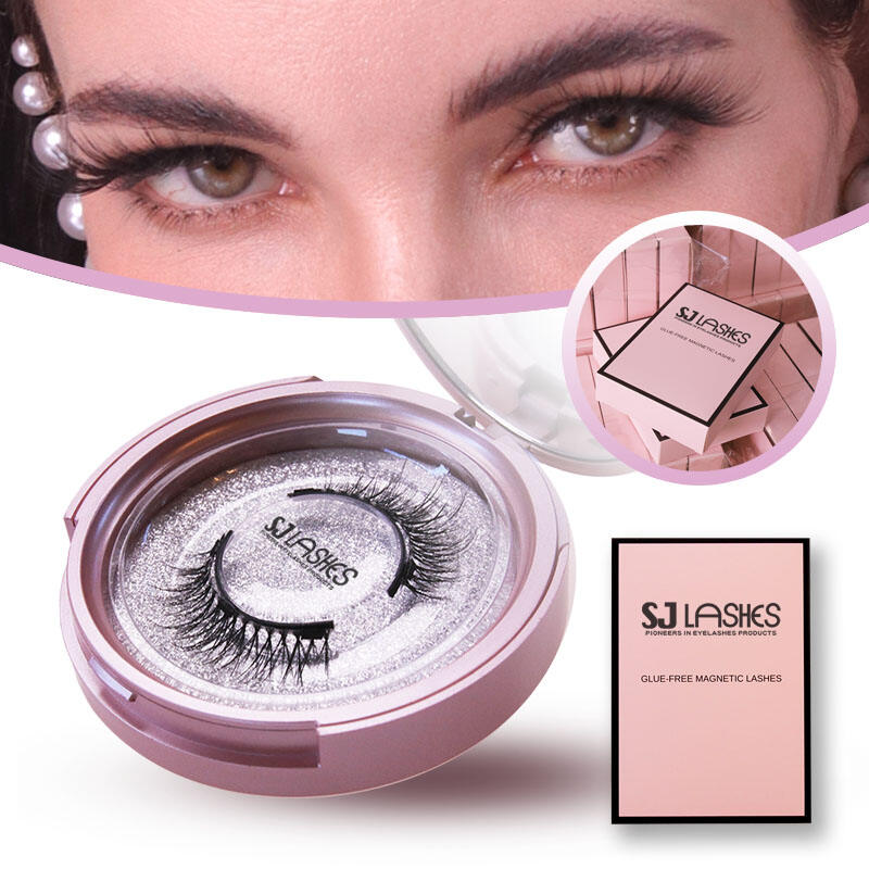 SJ LASHES Factory Wholesale Magnetic Eyelash Set Packaging | Luxury Round Magnetic Lash Case with Paper Box for Glue-Free Magnetic Lashes OEM