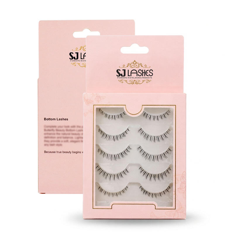 SJ LASHES 5 Pairs Pink Lower Eyelash Handle Box | Custom Gold Stamping Lash Case OEM