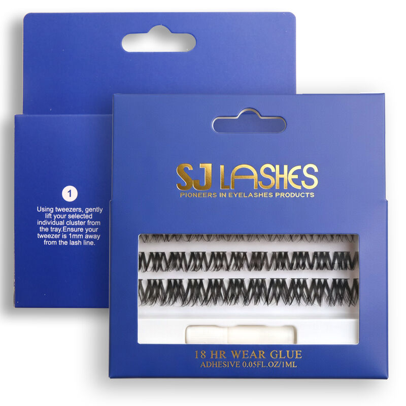SJ LASHES Factory Wholesale Custom Blue Foil Gold Segmented Handle Lash Packaging | BoxCustom Logo Multi-Pack Hanging Display Case