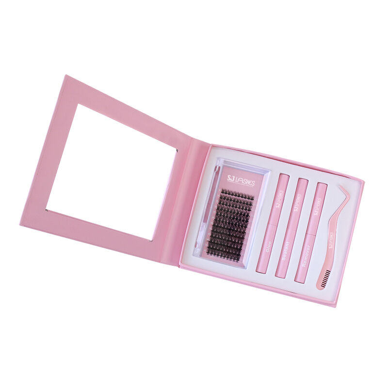 Wholesale Magnetic Fold Out Lash Box | Custom Segmented Eyelash Kit Packaging with Bond Seal Remover and Applicator Tweezer OEM
