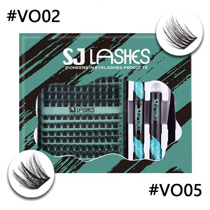 SJ LASHES DIY Cluster Lash Kit: 10-Row Intense Volume Clusters with Bond, Seal and Remover - Teal Brush-Stroke Edition