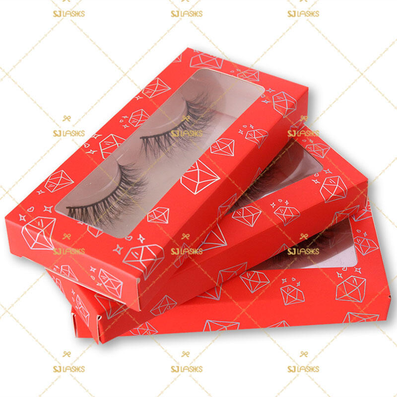 SJ LASHES Factory Wholesale Luxury Red Diamond Foil Gold-accented Eyelash Packaging Box | Bold Single Pair Retail Case OEM