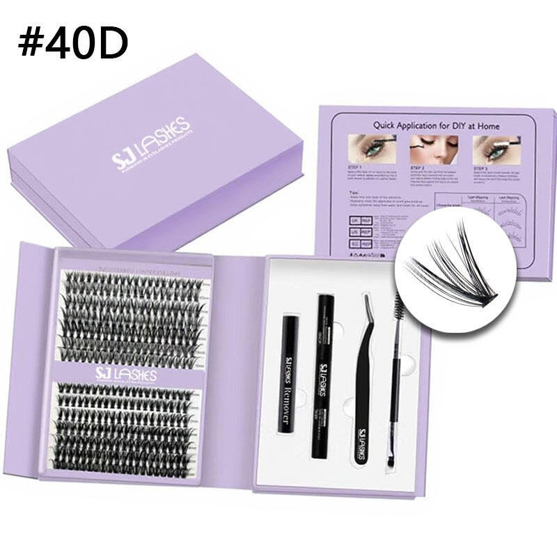 SJ LASHES DIY Cluster Lash Kit: 14-Row 30D Heat-Bonded Volume Clusters with Full Application Set - Elegant Purple Magnetic Edition