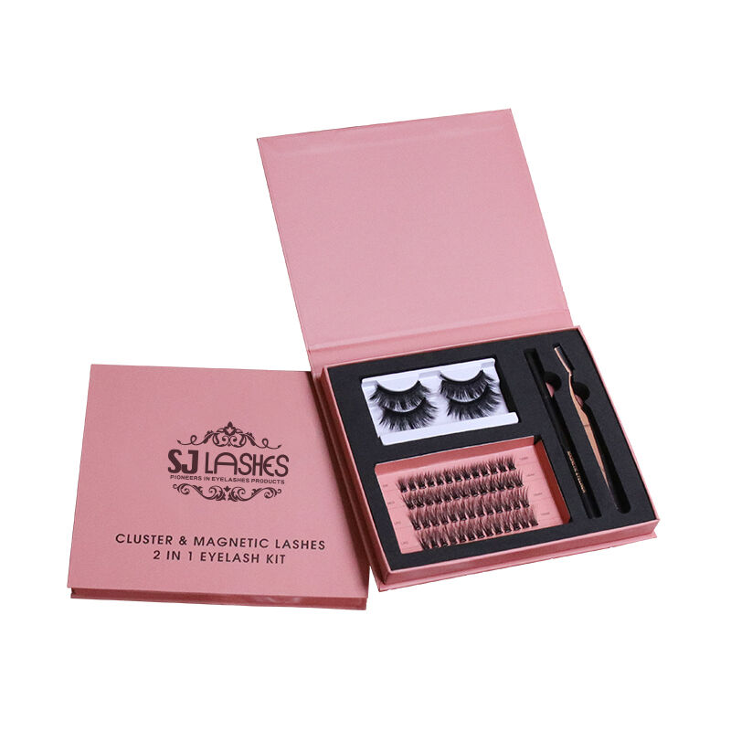 SJ LASHES Wholesale Custom DIY Cluster Lash Kit Gift Box | Private Label Rigid Magnetic Eyelash Packaging with Bond Seal and Tweezer | Professional Segmented Lash Set Case OEM