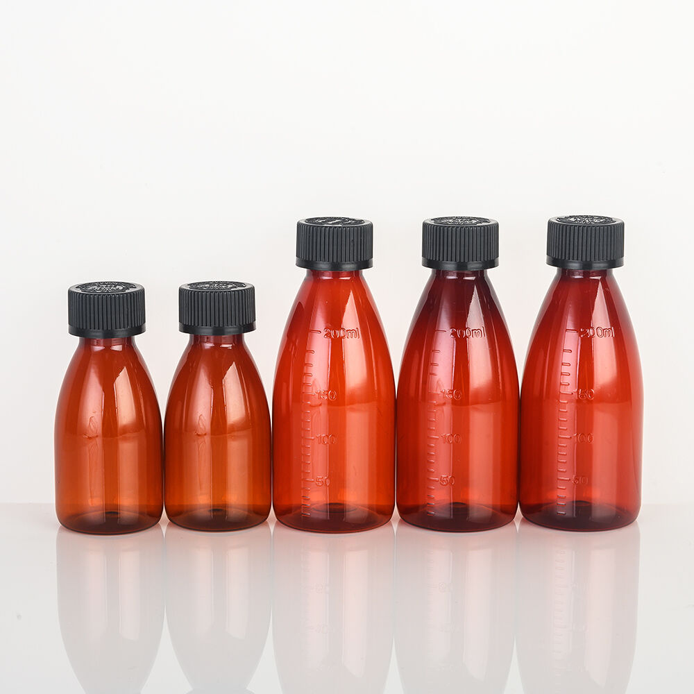 200cc na Amber na PET Syrup na Bote, Tamper-Evident na Takip, Leak-Proof at Moisture-Resistant