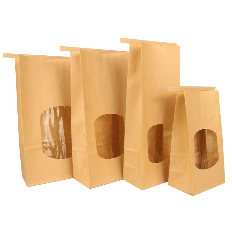 Eco Friendly Food Grade Custom Bakery Bags Food Packing Bag Coffee Shop Tin Tie Zipper Kraft Paper Cookie Pastry Bag With Window