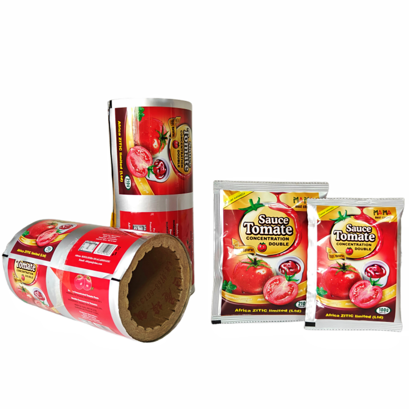 Good Printed Plastic Packaging Tomato Paste Sachet Hot Lamination Bag BOPP PET Aluminum CPP PE Ketchup Sealed Film Roll 