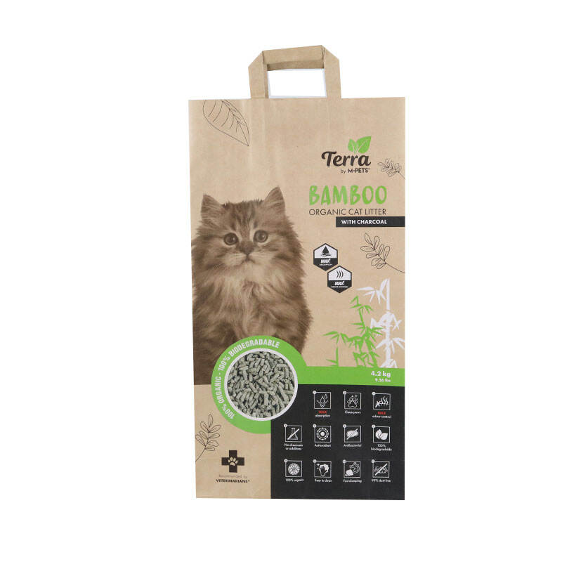 Cat Dog Pet Food Bag Kraft Paper Custom logo Biodegradable Pet Cat Dog Treat Food Packaging Bag with Handle