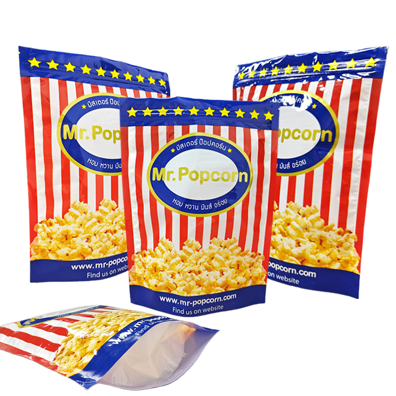 Wholesale Custom Printed Logo Plastic Packaging Resealable Stand Up Pouch Multi Size Microwave Fried Popcorn Paper Bag