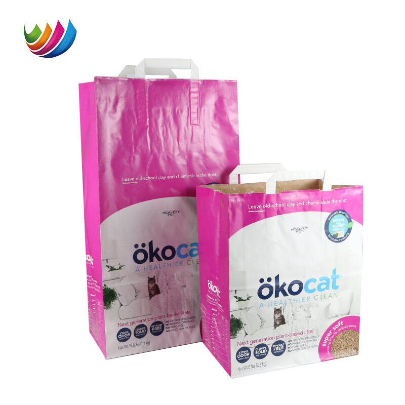 Hot Stamping Cat Dog Pet Food Bag Kraft Paper Custom logo Biodegradable Pet Cat Dog Treat Food Sustainable Packaging Handle Bag