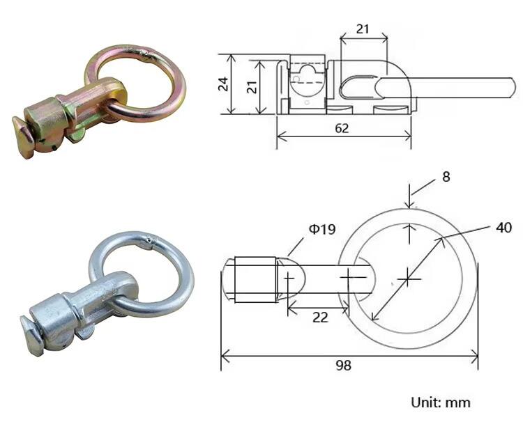 Wholesale Fast delivery High quality Yellow Zinc Plated L Track Double Stud Fitting  for L-track tie down Fitting with O Ring supplier