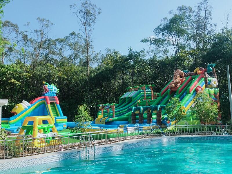 A Stunning Inflatable Water Park and Slide Amidst the Mountains of China