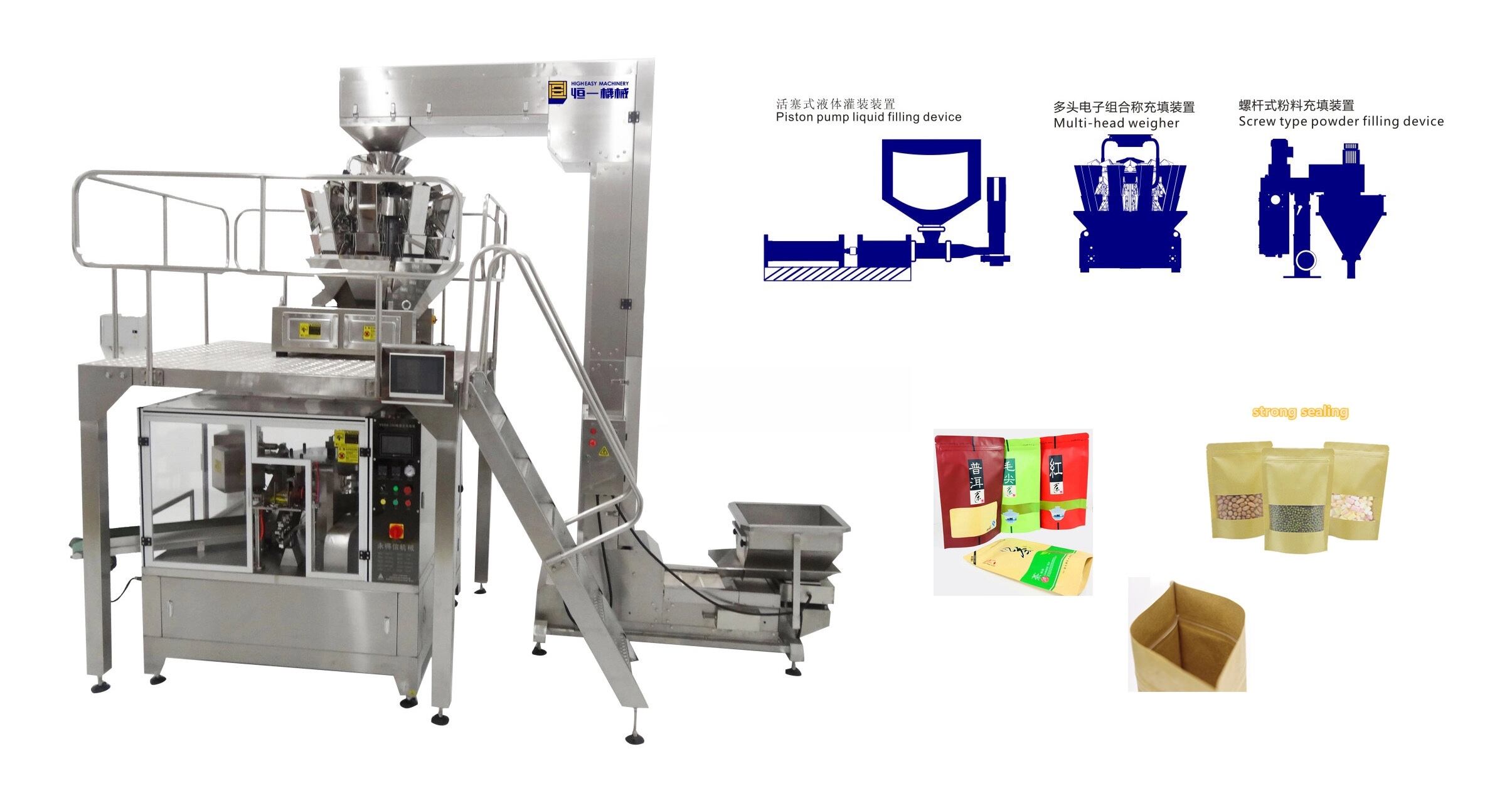 Factory Price Granule Powder Fluid Stand up Pouch Filling and Sealing Machine details
