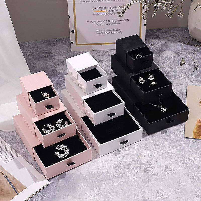 Eco Friendly Paper Cardboard Private Label Branded Pink Jewellery Packaging Box With Pouch For Ring