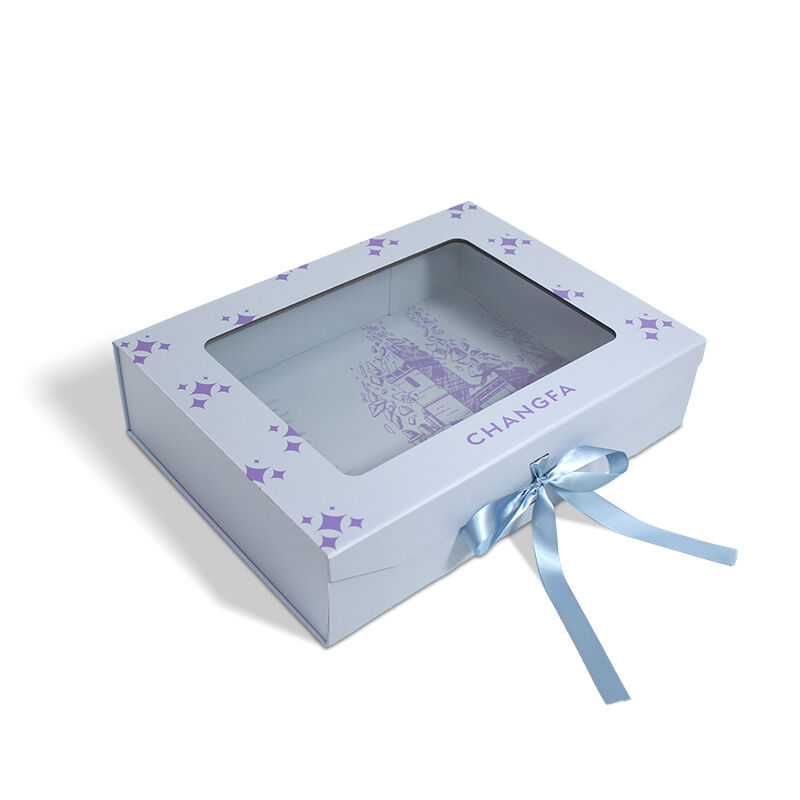 窓とリボン付き一体型折りたたみギフトボックス