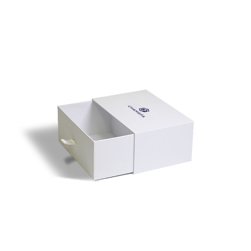 กล่องบรรจุภัณฑ์ลิ้นชักกระดาษแข็งสีขาว CF กล่องของขวัญลิ้นชักเปิดแบบเลื่อนหรูหรา