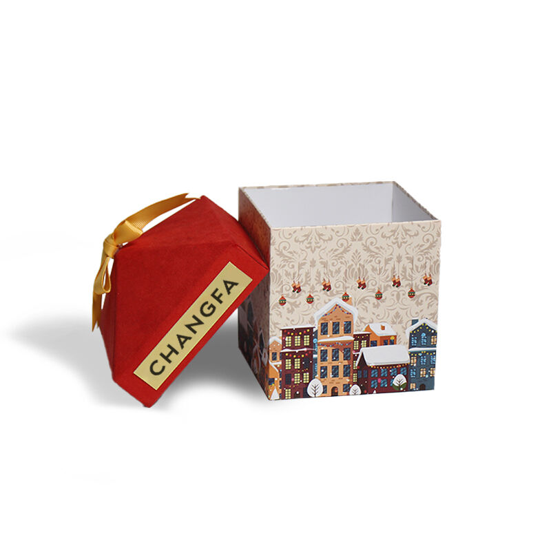 Caixas de Papel Elegantes Temáticas de Natal de Alta Qualidade CF, Formato Quadrado com Cordão, Relevo e Revestimento UV para Presentes de Fim de Ano