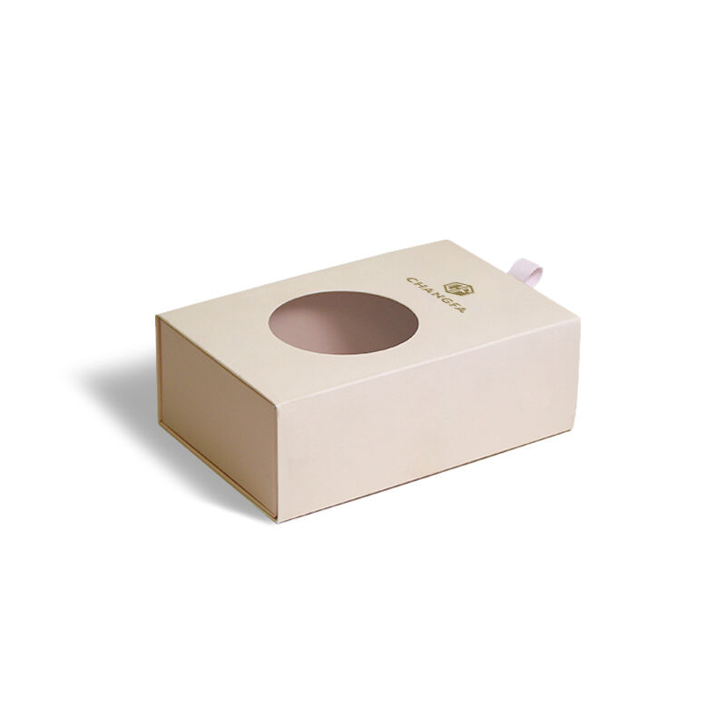 กล่องบรรจุภัณฑ์กระดาษหรูหราแบบกำหนดเอง CF กล่องกระดาษลิ้นชักเลื่อนได้ พร้อมหน้าต่างพลาสติก PVC ใส