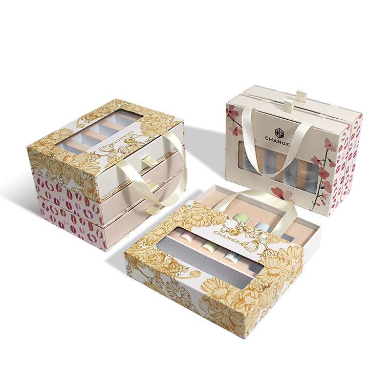 Cosmetic Drawer Box with Ribbon and Window with EVA velvet insert