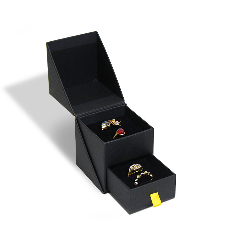 CF Индивидуальный чёрный креативный ювелирный футляр с откидной крышкой и выдвижным ящиком, с бархатной подкладкой для хранения колец и серёжек, упаковка