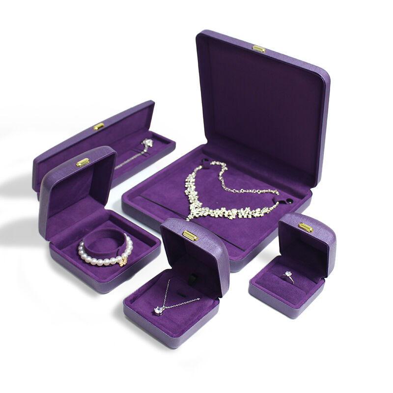 Pudełko na wisiorek CF, luksusowe skórzane pudełko na biżuterię, fioletowe opakowanie na biżuterię z materiału PU