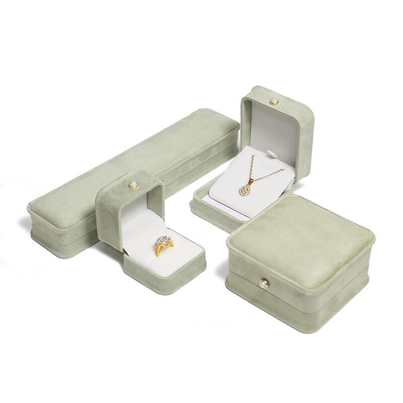 CF Lysegrøn talje-velvetstof jewelryboks til opbevaring af perlekæde, øreringe og ringe