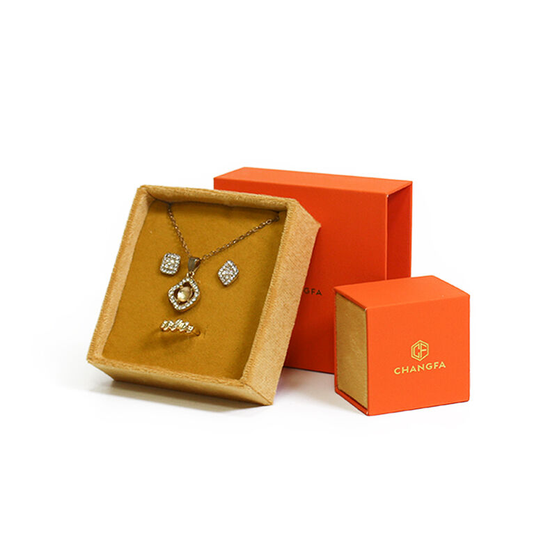 Hộp bao bì sang trọng CF kiểu ngăn kéo, có lót nhung mềm bên trong, dùng cho dây chuyền, vòng tay và nhẫn