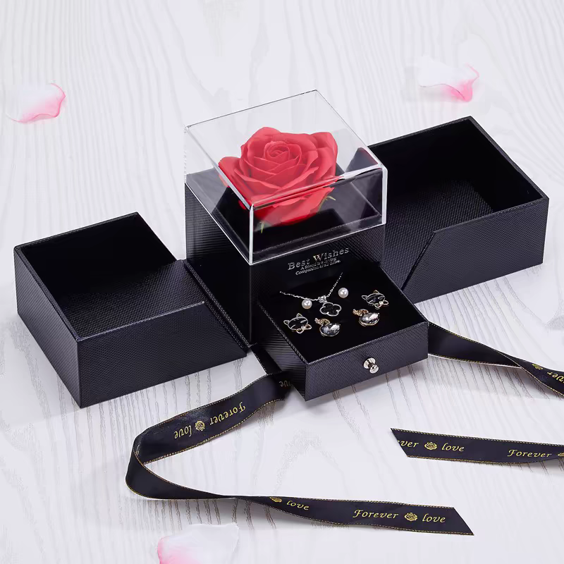 Custom Jewelry Gift Rose Necklace Box With Eternal Flower