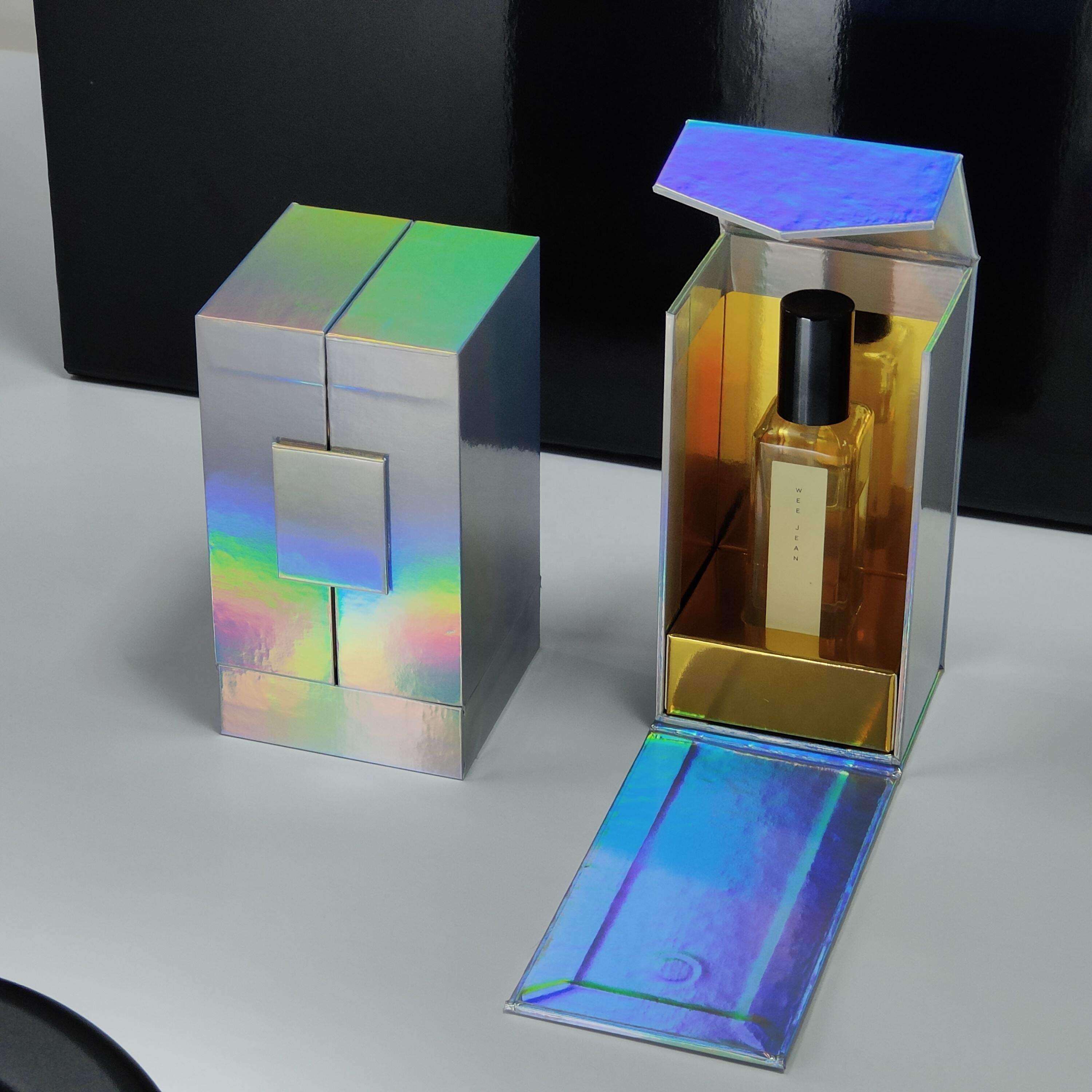 High Quality Holographic Paper Magnetic Box Custom Design Empty Bottle Luxury Magnet Packaging Perfume Box