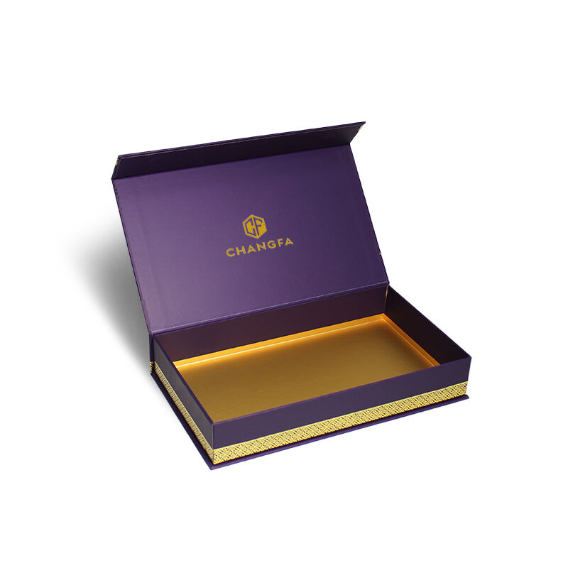 Scatula CF purpurea ex charta munus magnetica inversa cum auratis ornatus pro emballagio praeclaro