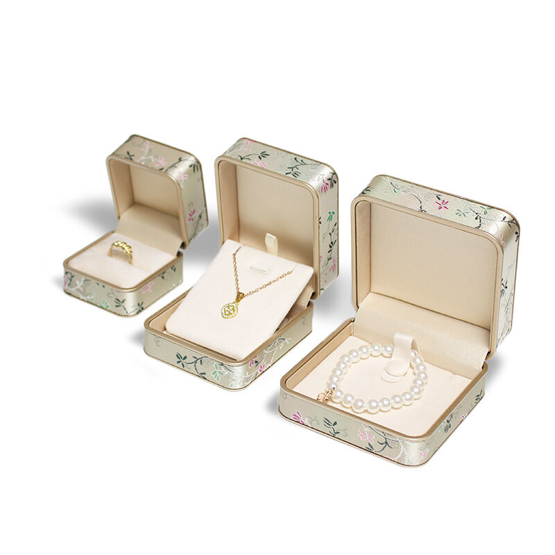 CF Kinesisk stil grøn silkebrokade jewelry-emballageboks