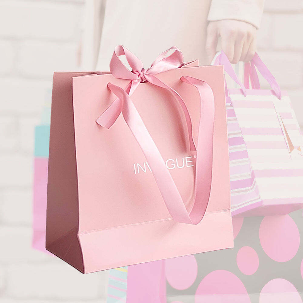 Customized Pink Paper Shopping Bag With Handle For Business