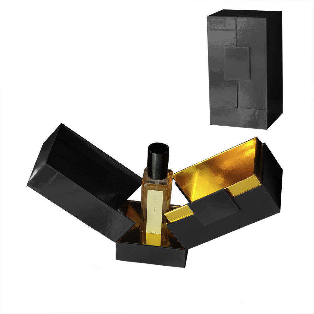 Carton Paper Gold Hot Stamping Logo Black Open Gift Double Door Perfume Box