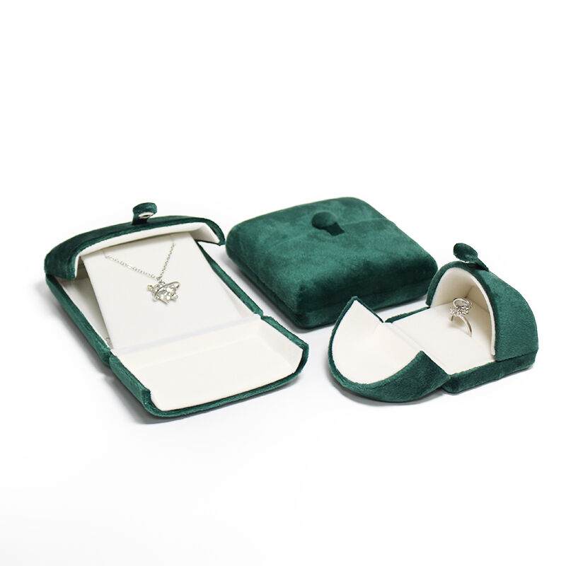 Hộp bao bì trang sức CF bằng nhung xanh lá và vải microfiber cao cấp, dùng làm hộp quà tặng vòng tay, vòng cổ và bông tai