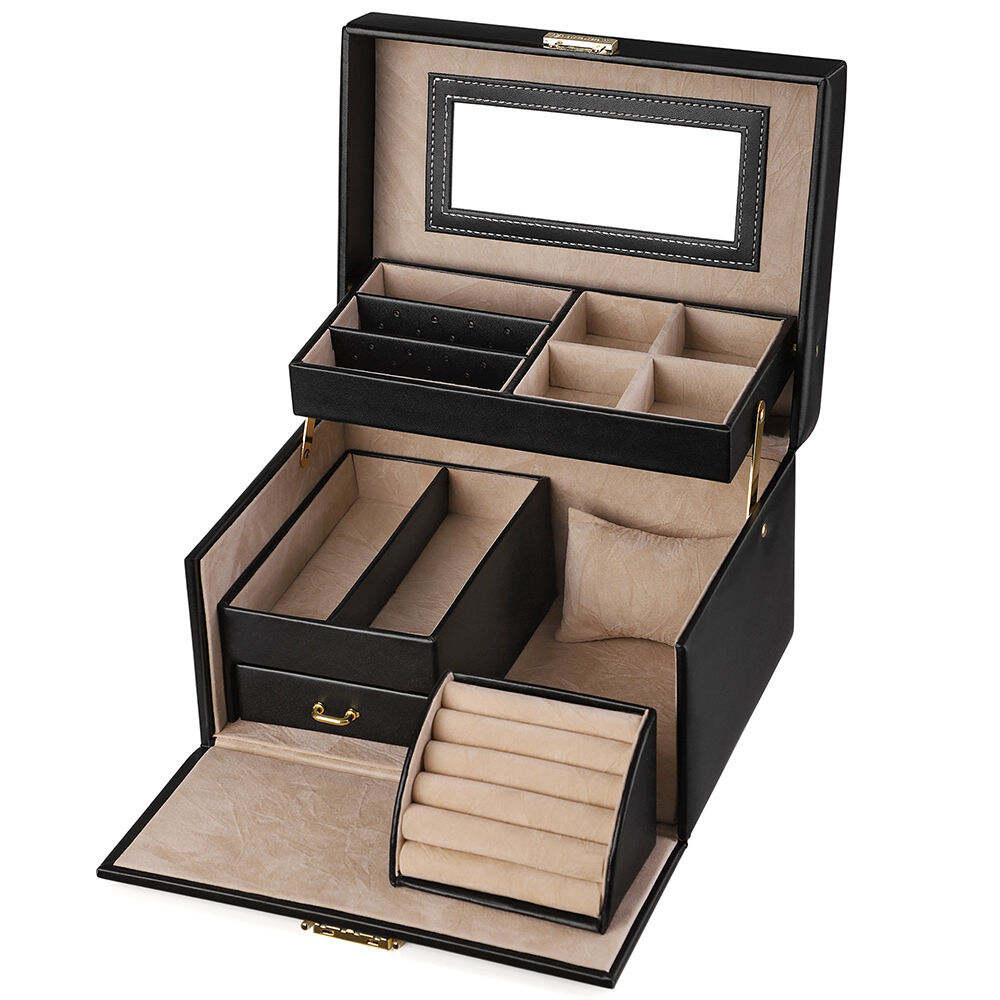 Jewelry Box, Girls Jewelry Organizer and Storage Box, Lockable Black jewellery box