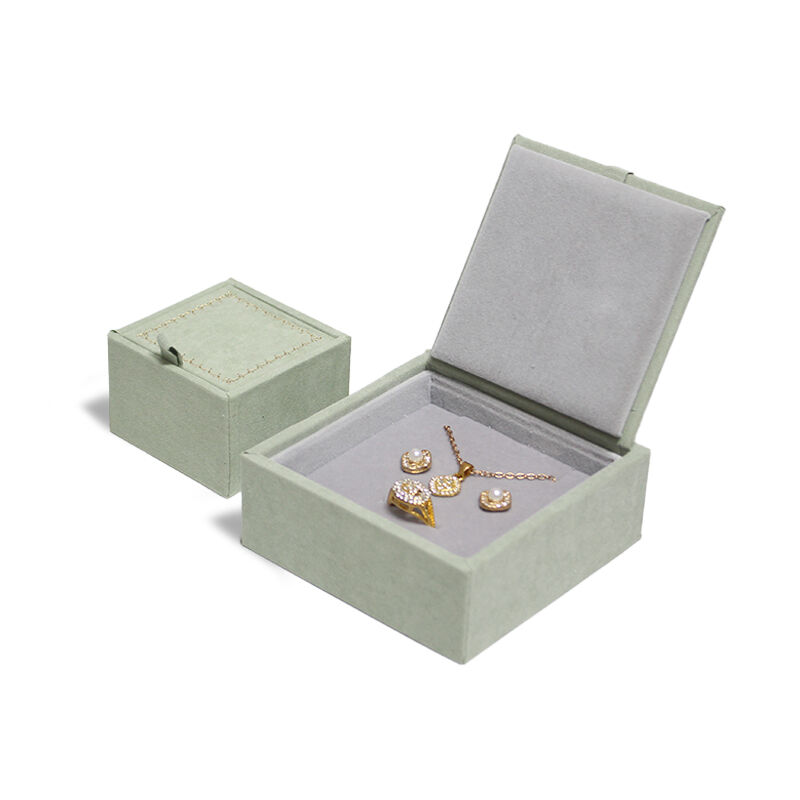 CF Ring-, ørering- og hængelås-sæt, velvet-lågeboks til smykker